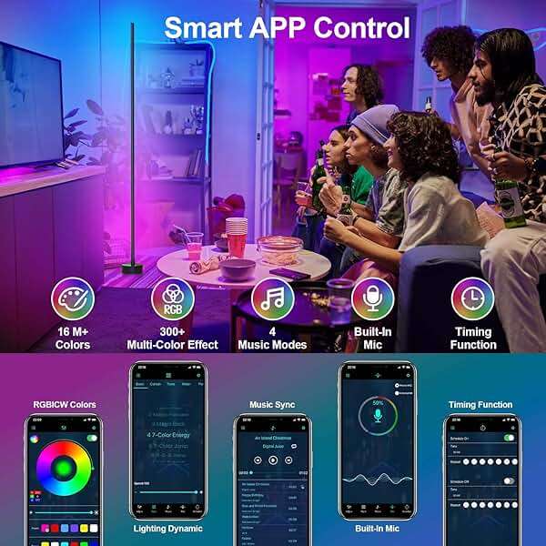 Miortior Corner Floor Lamp - Smart RGB LED Corner Lamp with App and Remote Control, 16 Million Colors & 68+ Scene, Music Sync, Timer Setting - Ideal for Living Rooms, Bedrooms, and Gaming Rooms - Image 4