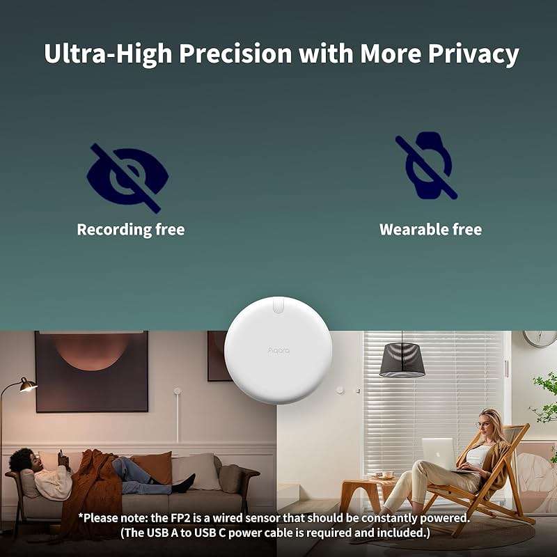 Aqara Presence Sensor FP2, mmWave Radar Wired Smart Motion Sensor, Zone Positioning, Multi-Person & Fall Detection, Supports HomeKit, Alexa, Google Home, and Home Assistant, 2.4 GHz Wi-Fi Required - Image 6