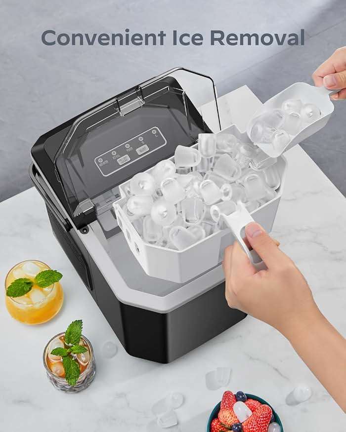 Silonn Ice Maker Countertop, Portable Ice Machine with Carry Handle, Self-Cleaning Ice Makers with Basket and Scoop, 9 Cubes in 6 Mins, 26 lbs per Day, Ideal for Home, Kitchen, Camping, RV - Image 2