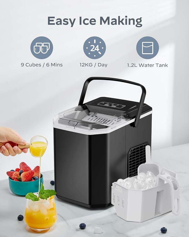 Silonn Ice Maker Countertop, Portable Ice Machine with Carry Handle, Self-Cleaning Ice Makers with Basket and Scoop, 9 Cubes in 6 Mins, 26 lbs per Day, Ideal for Home, Kitchen, Camping, RV - Image 3