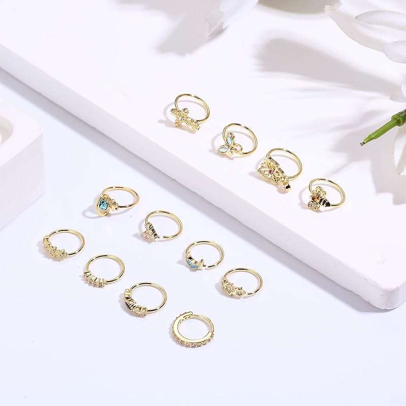 Dochais 12PCS Nose Rings Hoop 20G Nose Rings for Women Surgical Stainless Steel Nose Piercing Dangle Nose Ring Cartilage Earring Jewelry - Image 7