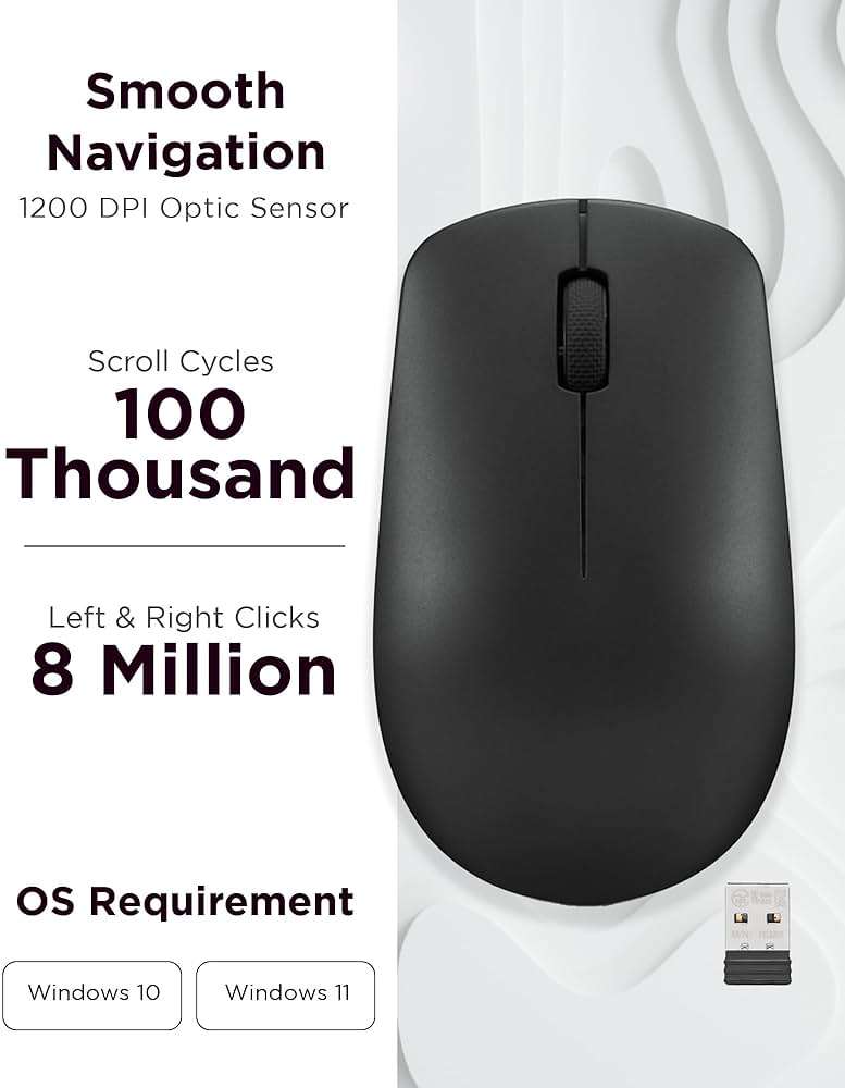 Lenovo 530 Wireless Mouse – Full Size Computer Mouse for PC, Laptop, Windows Computer - 2.4 GHz Nano USB Receiver - Ambidextrous Design - 12 Months Battery Life – Cordless - Image 3