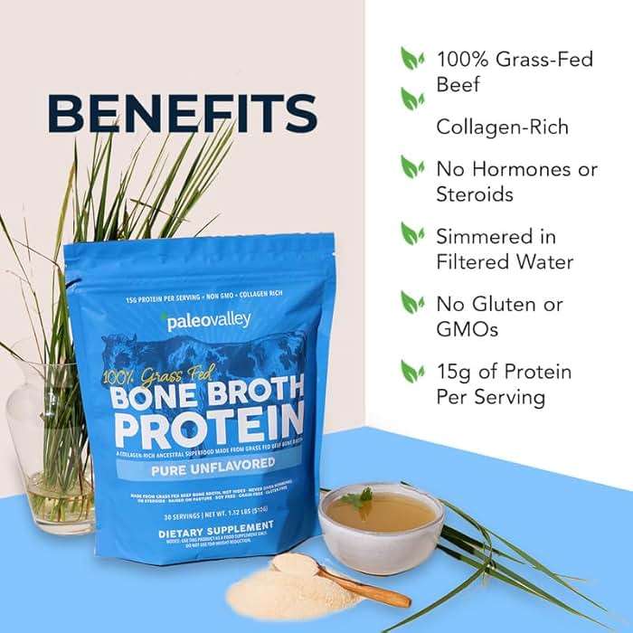 Paleovalley 100% Grass Fed Beef Bone Broth Protein Powder - Rich in Collagen Peptides for Hair, Skin, Gut Health, Bone and Joint Support - 13g Protein Per Serving - No Gluten or GMOs - Vanilla - Image 3