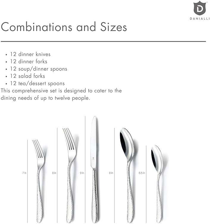 Danialli Matte Silverware Set, 18/10 Stainless Steel Satin Flatware, Modern Brushed Finish Cutlery, Dishwasher Safe & Durable, Built to Last (60-Piece, Fidenza Hammered) - Image 5