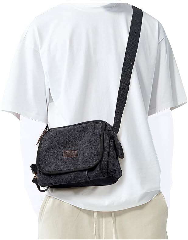 Messenger Bag for Men, Crossbody Bag Aesthetic, Water Resistant Unisex Classic Canvas Shoulder Bag - Image 1