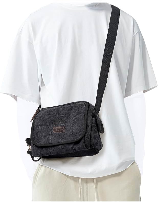 Messenger Bag for Men, Crossbody Bag Aesthetic, Water Resistant Unisex Classic Canvas Shoulder Bag - Product Image