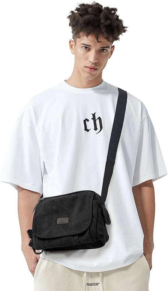 Messenger Bag for Men, Crossbody Bag Aesthetic, Water Resistant Unisex Classic Canvas Shoulder Bag - Image 3