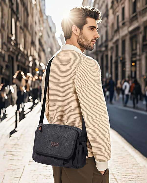 Messenger Bag for Men, Crossbody Bag Aesthetic, Water Resistant Unisex Classic Canvas Shoulder Bag - Image 8