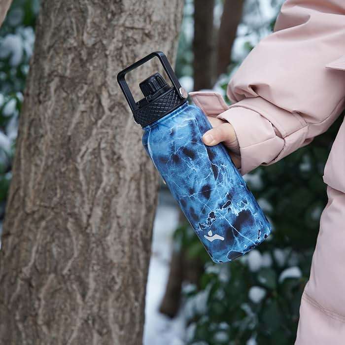 Konokyo 22oz Stainless Steel Bottles with 3 Lids Sport Insulated Water Bottle,Marble Ocean - Image 2