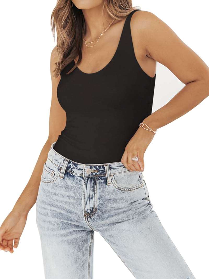 PINKMSTYLE Womens Basic Double Lined V Neck Tank Tops Slimming Workout Summer Tops Sleeveless Shirts - Image 4
