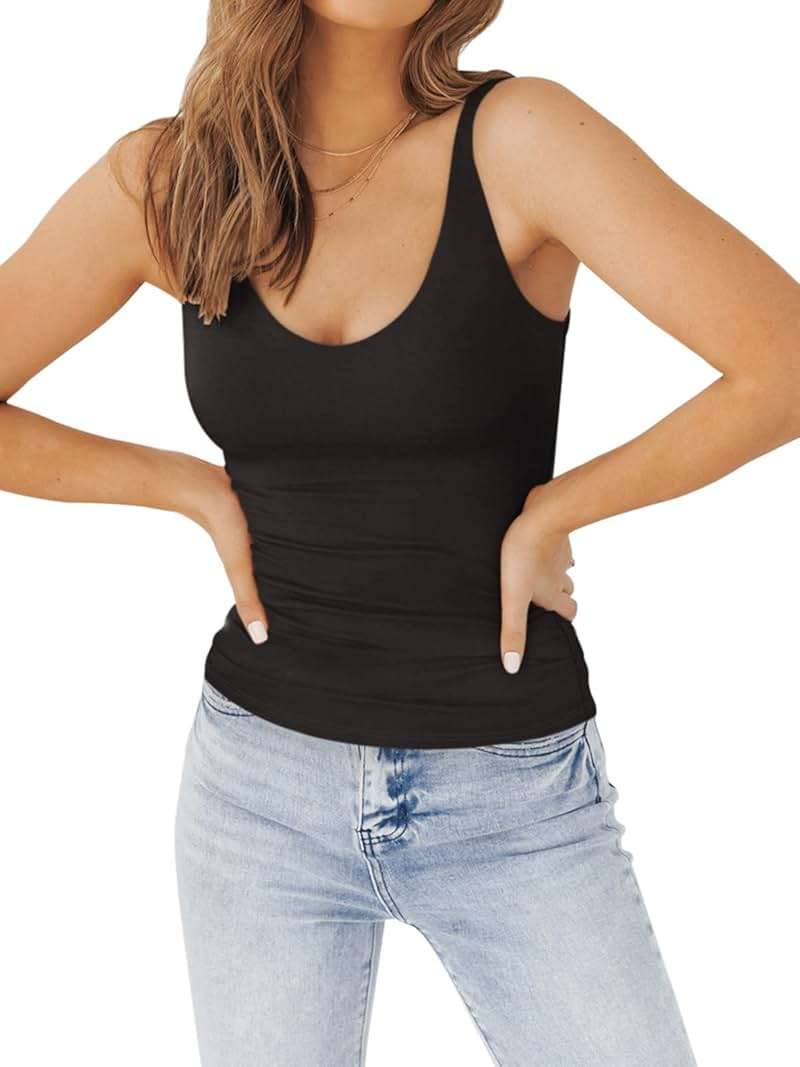 PINKMSTYLE Womens Basic Double Lined V Neck Tank Tops Slimming Workout Summer Tops Sleeveless Shirts - Image 5