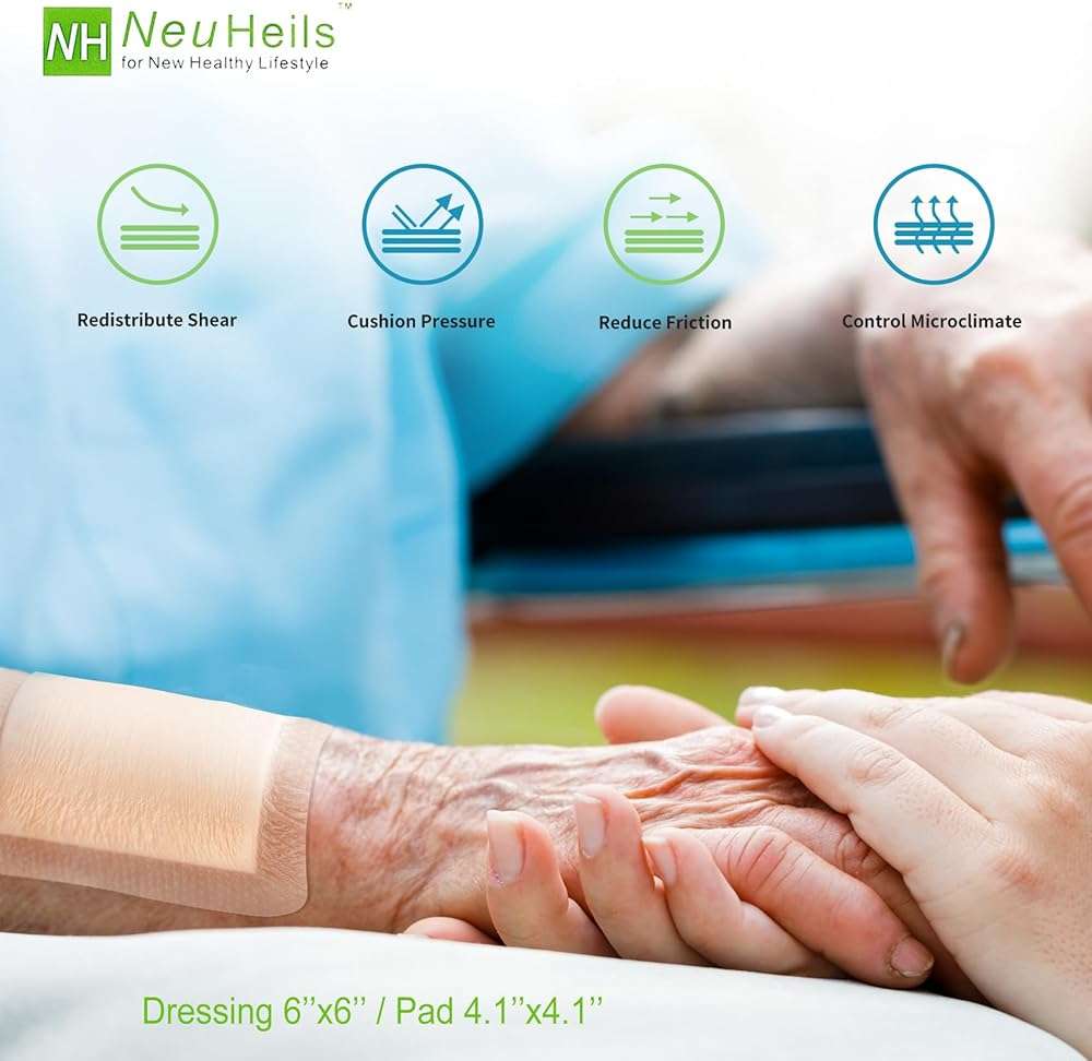 Silicone Adhesive Foam Dressing with Gentle Border 6''x6'', 10 Packs for Bed Sore Leg Ulcer, High Absorbency Waterproof Silicone Wound Bandages by NeuHeils - Image 4