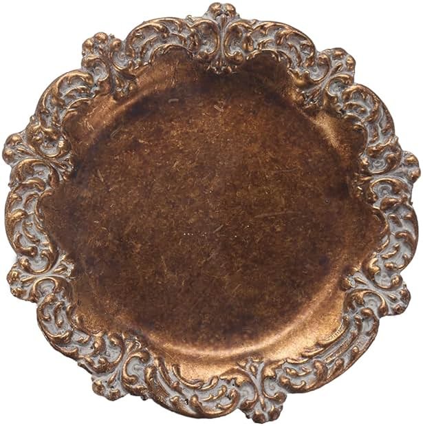 S-MANTIS Vintage Tray Small Antique Trinket Dish, Round, Ring Holder with Twisted Flower Surrounding, Cosmetics Makeup Storage Organizer, Gift, Aesthetic Room Decor (Bronze-Flower) - Product Image