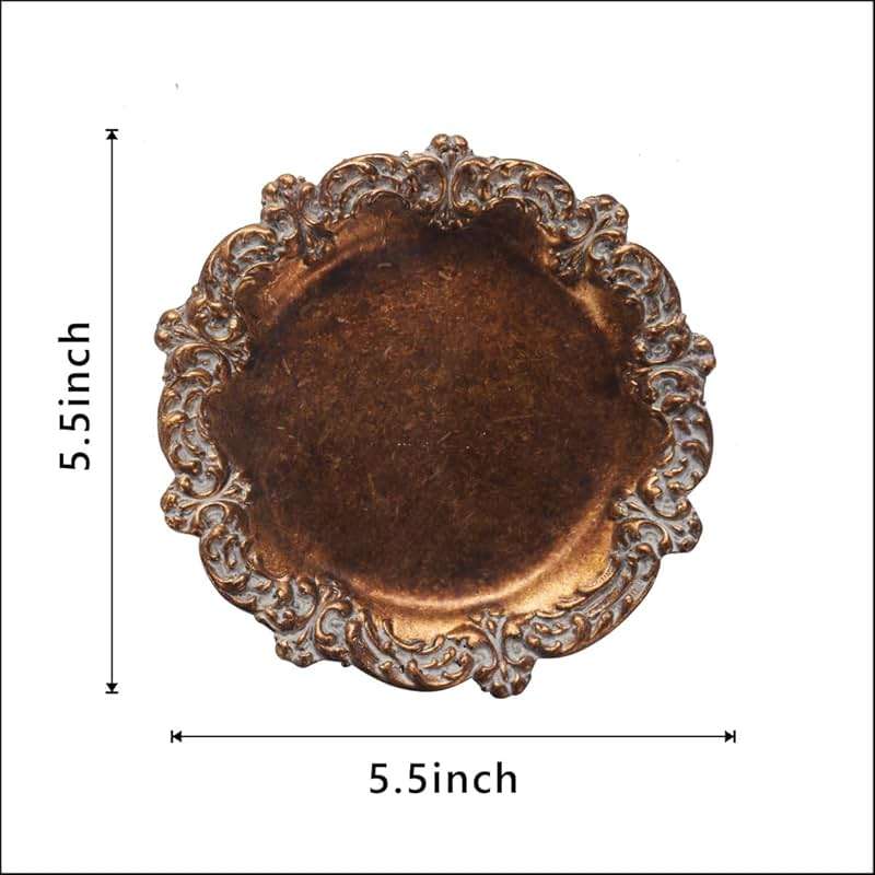 S-MANTIS Vintage Tray Small Antique Trinket Dish, Round, Ring Holder with Twisted Flower Surrounding, Cosmetics Makeup Storage Organizer, Gift, Aesthetic Room Decor (Bronze-Flower) - Image 3
