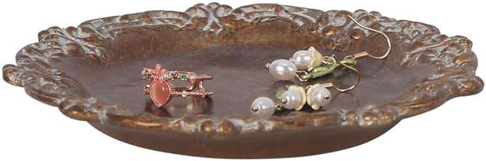S-MANTIS Vintage Tray Small Antique Trinket Dish, Round, Ring Holder with Twisted Flower Surrounding, Cosmetics Makeup Storage Organizer, Gift, Aesthetic Room Decor (Bronze-Flower) - Image 5