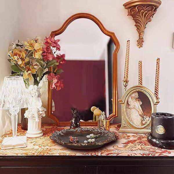 S-MANTIS Vintage Tray Small Antique Trinket Dish, Round, Ring Holder with Twisted Flower Surrounding, Cosmetics Makeup Storage Organizer, Gift, Aesthetic Room Decor (Bronze-Flower) - Image 6