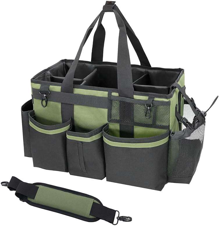 SCAVATA Wearable Cleaning Caddy Organizer with Handle & Shoulder Straps for Housekeepers, Under Sink & Car Cleaning Tool Organizer Bag with 4 Foldable Dividers (Green) - Image 1