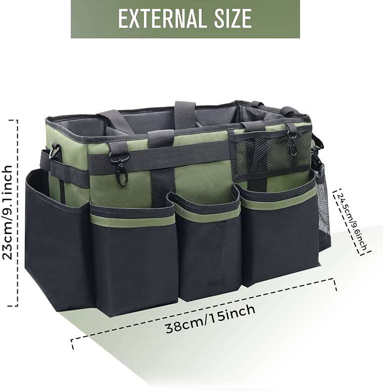 SCAVATA Wearable Cleaning Caddy Organizer with Handle & Shoulder Straps for Housekeepers, Under Sink & Car Cleaning Tool Organizer Bag with 4 Foldable Dividers (Green) - Image 2