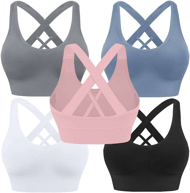 Evercute Sports Bras for Women Padded Medium Support Criss Cross Strappy Bra Seamless High Impact Yoga Exercise Athletic Bras - Image 1