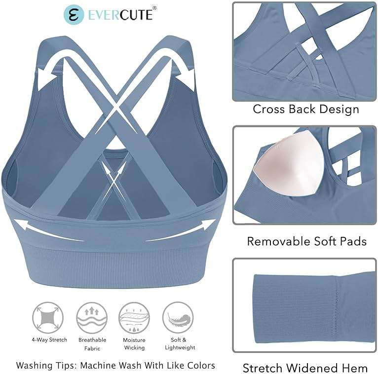 Evercute Sports Bras for Women Padded Medium Support Criss Cross Strappy Bra Seamless High Impact Yoga Exercise Athletic Bras - Image 5