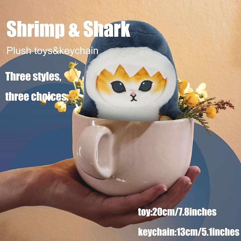 CNAANA Kawaii Shark Cat Plush Toy Stuffed Animal Doll, Soft Pillow for Boys & Girls (Shark cat, 20cm/7.8in) - Image 6
