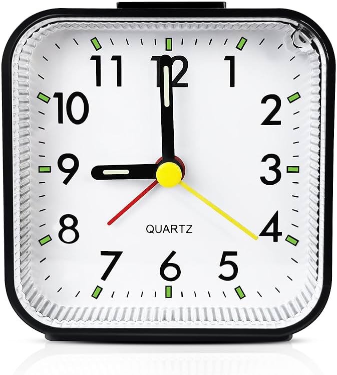 Lamisola Small Analog Travel Alarm Clock, Battery Operated Desk Table Shelf Clock for Kids, Quieter Bedside Alarm Clocks for Bedrooms Bathroom Living Room Kitchen, Black - Product Image