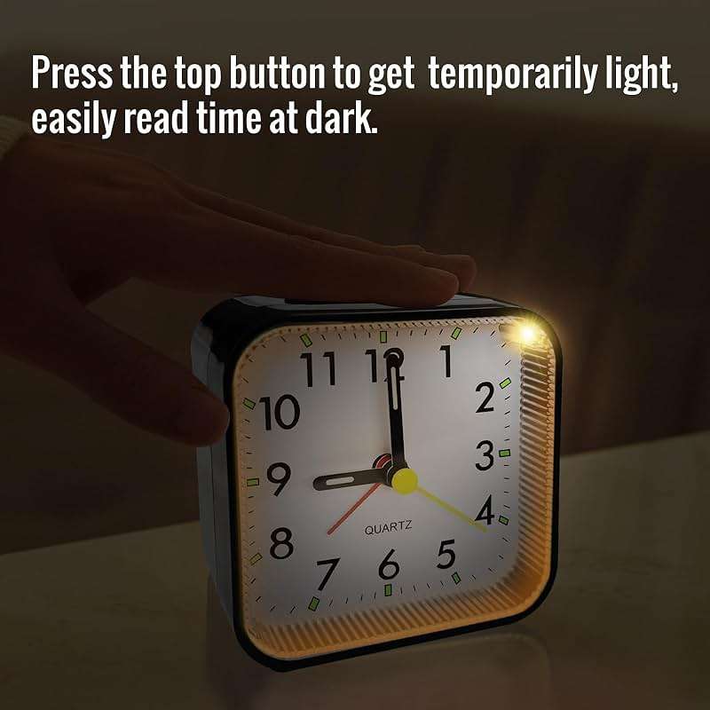 Lamisola Small Analog Travel Alarm Clock, Battery Operated Desk Table Shelf Clock for Kids, Quieter Bedside Alarm Clocks for Bedrooms Bathroom Living Room Kitchen, Black - Image 3