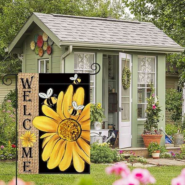 AVOIN colorlife Spring Summer Bee Sunflower Garden Flag 12x18 Inch Double Sided, Welcome Holiday Burlap Yard Outdoor Decoration - Image 2