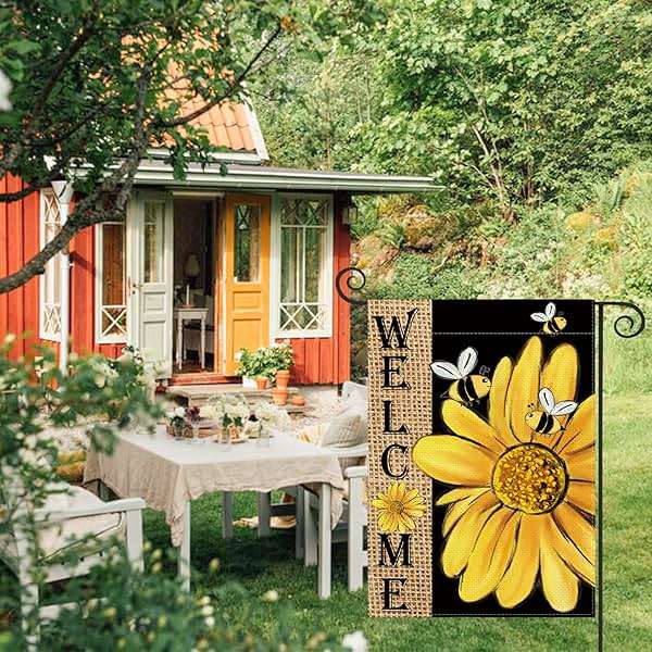 AVOIN colorlife Spring Summer Bee Sunflower Garden Flag 12x18 Inch Double Sided, Welcome Holiday Burlap Yard Outdoor Decoration - Image 3