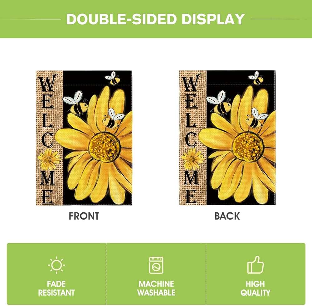 AVOIN colorlife Spring Summer Bee Sunflower Garden Flag 12x18 Inch Double Sided, Welcome Holiday Burlap Yard Outdoor Decoration - Image 6