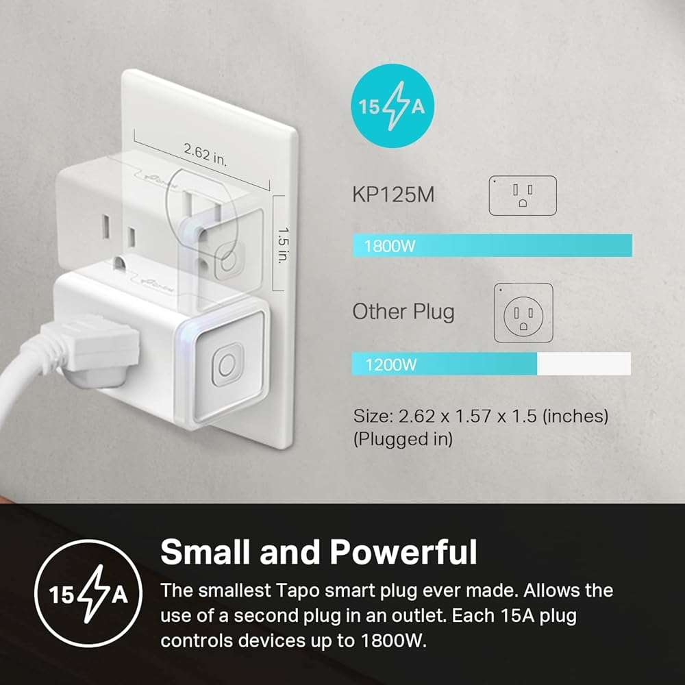 Kasa Smart Plug, Matter Compatible, Energy Monitoring, Compact Design, 15A/1800W Max, Super Easy Setup, Works with Apple Home, Alexa & Google Home, UL Certified, 2.4G Wi-Fi Only, White, KP125M(2-Pack) - Image 4