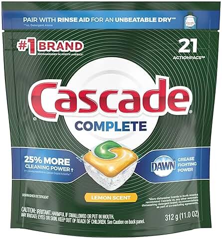 Cascade Complete ActionPacs, Dishwasher Detergent Pods, Lemon, 21 Count - Product Image