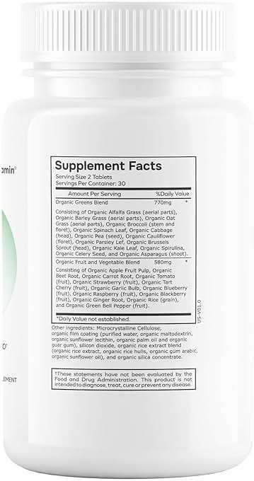 envitamin Green Fuel Organic Greens Tablets - Organic Greens, Fruit and Vegetable Blend - Image 3