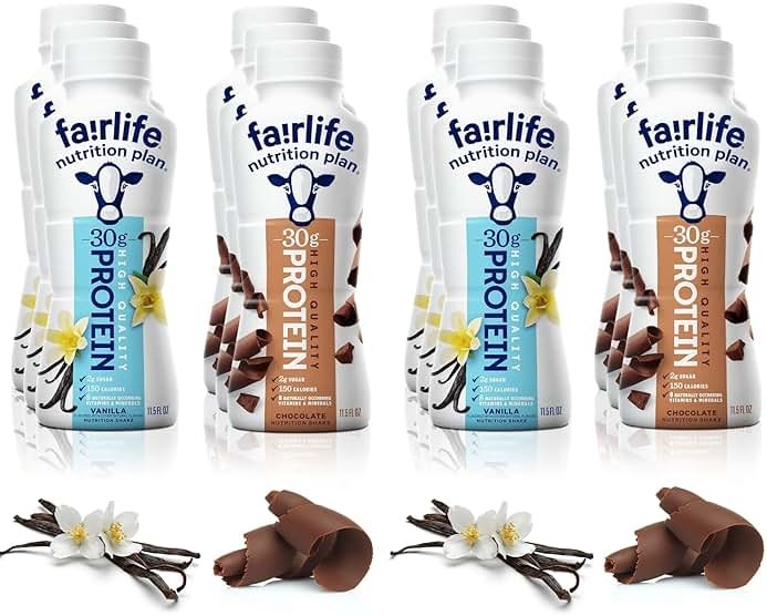 Kozy Home Fairlife Nutrition Protein Shakes-Pack of 12|30g Protein,Low Sugar,Lactose-Free Delicious Vanilla,Chocolate,Salted Caramel,and Strawberry Flavors 11.5 fl.,oz.(Chocolate/Vanilla) - Product Image