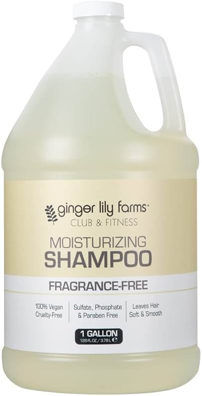 Ginger Lily Farms Club & Fitness Moisturizing Shampoo for All Hair Types, 100% Vegan & Cruelty-Free, Fragrance Free, 1 Gallon (128 fl oz) Refill - Product Image