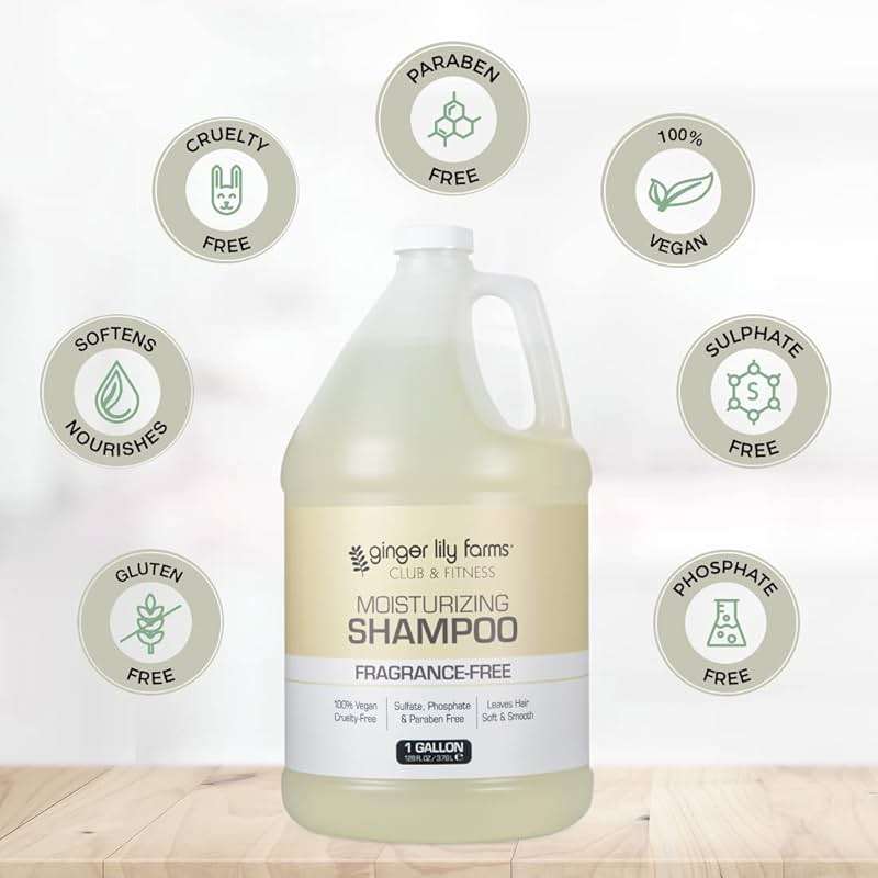 Ginger Lily Farms Club & Fitness Moisturizing Shampoo for All Hair Types, 100% Vegan & Cruelty-Free, Fragrance Free, 1 Gallon (128 fl oz) Refill - Image 4