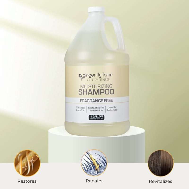 Ginger Lily Farms Club & Fitness Moisturizing Shampoo for All Hair Types, 100% Vegan & Cruelty-Free, Fragrance Free, 1 Gallon (128 fl oz) Refill - Image 5