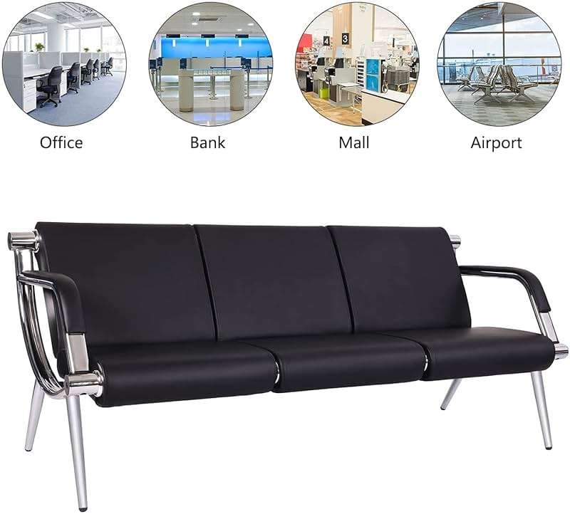 Kinfant Waiting Room Chairs Sofa Furniture - 5-Seat Office Guest Reception Chair with Armrest for Waiting Room Airport Hospital Bank (Black - PU) - Image 5