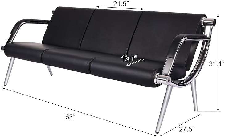 Kinfant Waiting Room Chairs Sofa Furniture - 5-Seat Office Guest Reception Chair with Armrest for Waiting Room Airport Hospital Bank (Black - PU) - Image 6