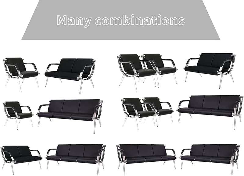 Kinfant Waiting Room Chairs Sofa Furniture - 5-Seat Office Guest Reception Chair with Armrest for Waiting Room Airport Hospital Bank (Black - PU) - Image 7