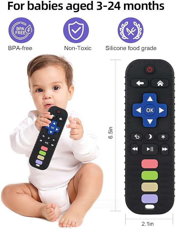Chuya Baby Teether Toy Chew Toys for Babies 3-24 Months TV Remote Control Shape Teething Relief for Infants (Black) - Image 2