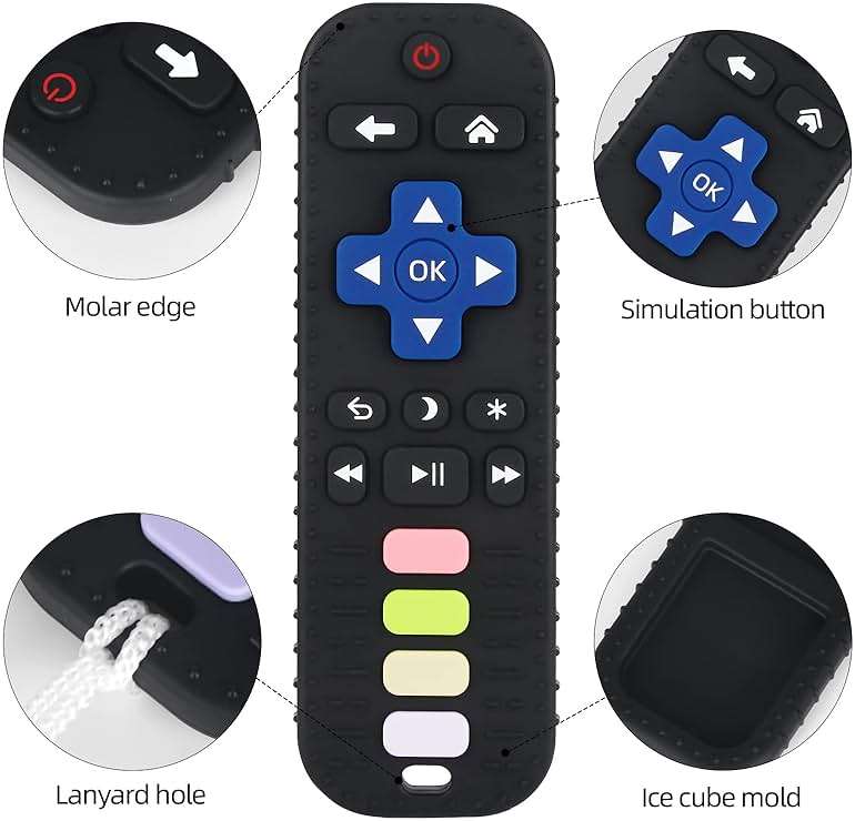 Chuya Baby Teether Toy Chew Toys for Babies 3-24 Months TV Remote Control Shape Teething Relief for Infants (Black) - Image 3