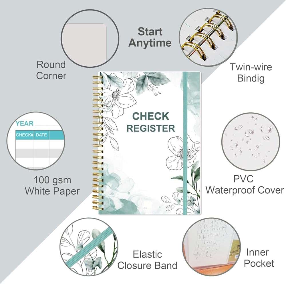 Heveboik Check Registers for Personal Checkbook - A5 Checkbook Register for Personal Checkbook, Expense Ledger Book for Personal and Small Business, Rose Leaf - Image 2