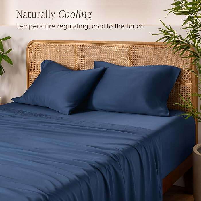 Bare Home 100% Rayon Made from Bamboo Luxury Queen Sheet Set - 4 Piece Bedding Set - Deep Pockets - Cooling Sheets - Breathable - Easy Fit - Soft Bedding Sheets & Pillowcases (Queen, Dark Blue) - Image 5
