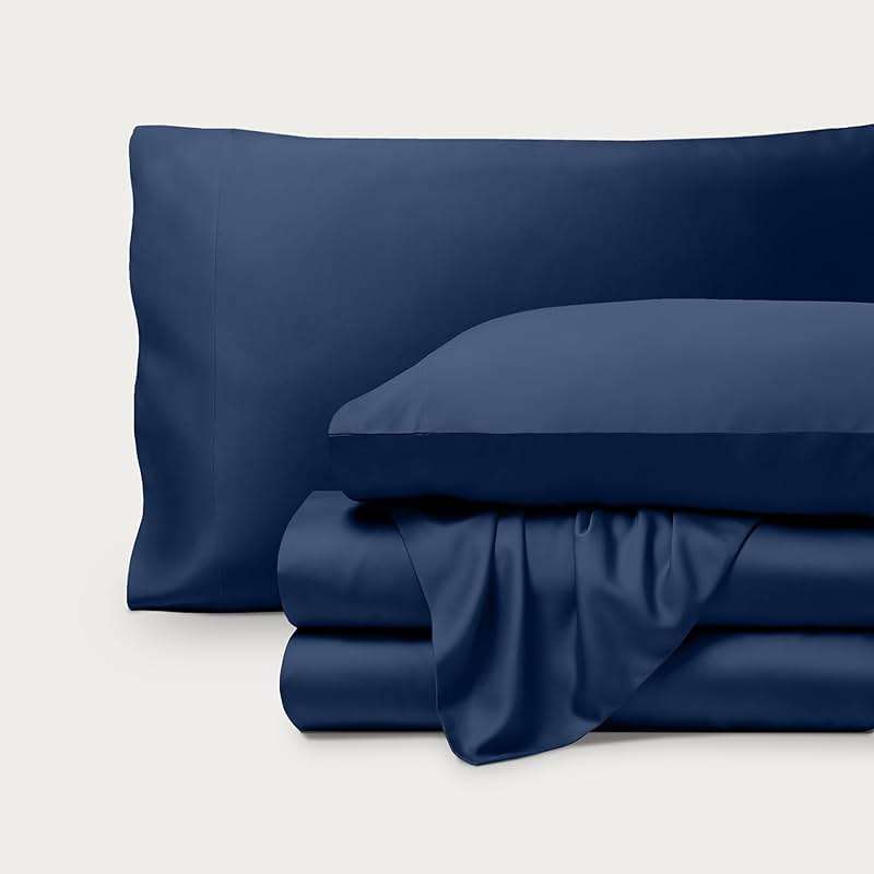 Bare Home 100% Rayon Made from Bamboo Luxury Queen Sheet Set - 4 Piece Bedding Set - Deep Pockets - Cooling Sheets - Breathable - Easy Fit - Soft Bedding Sheets & Pillowcases (Queen, Dark Blue) - Image 7