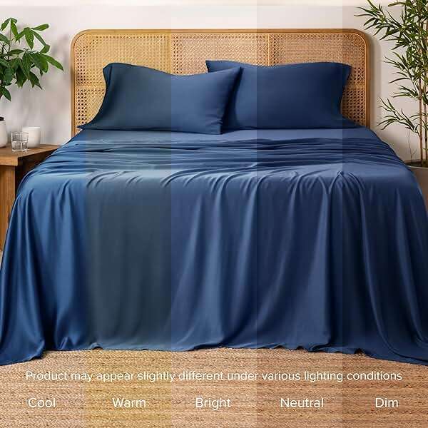 Bare Home 100% Rayon Made from Bamboo Luxury Queen Sheet Set - 4 Piece Bedding Set - Deep Pockets - Cooling Sheets - Breathable - Easy Fit - Soft Bedding Sheets & Pillowcases (Queen, Dark Blue) - Image 9