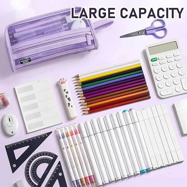 Four Candies Grid Mesh Pencil Case with Handle and Zipper, Clear Double-layer Pencil Pouch Marker Pouch, Travel Makeup Bag, Cute Transparent Stationary Organizer Pen Bag for Adult Office College - Image 7