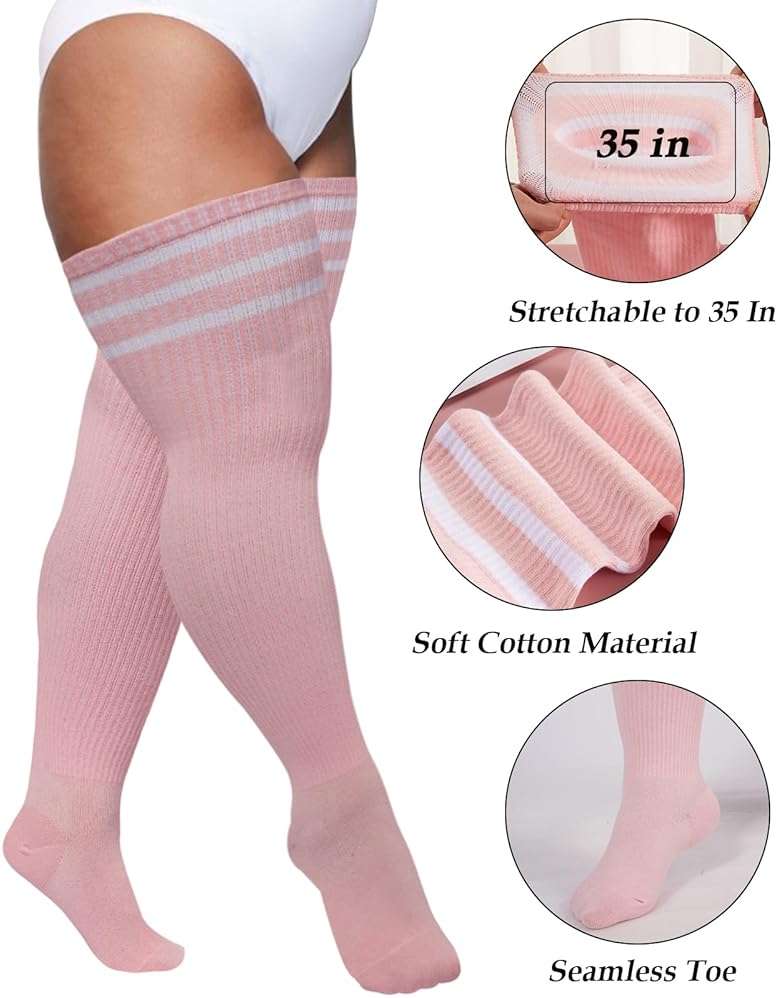 Ancrina Plus Size Thigh High Socks for Women Thick Thighs Cotton Knit Extra Long Over the Knee Leg Warmer - Image 3