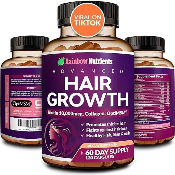 Hair Growth Vitamins for Women | Biotin 10,000mcg, Collagen, Patented OptiMSM®, goMCT®, Saw Palmetto | Naturally Regrow Stronger & Healthier Hair, Skin and Nails | Natural & Made in USA |60 Day Supply - Product Image