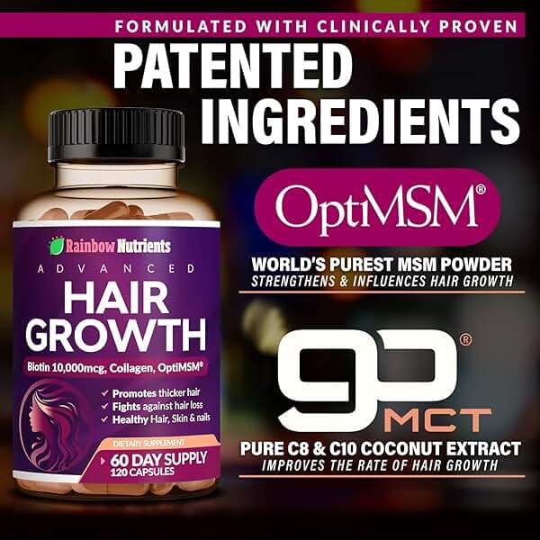 Hair Growth Vitamins for Women | Biotin 10,000mcg, Collagen, Patented OptiMSM®, goMCT®, Saw Palmetto | Naturally Regrow Stronger & Healthier Hair, Skin and Nails | Natural & Made in USA |60 Day Supply - Image 7